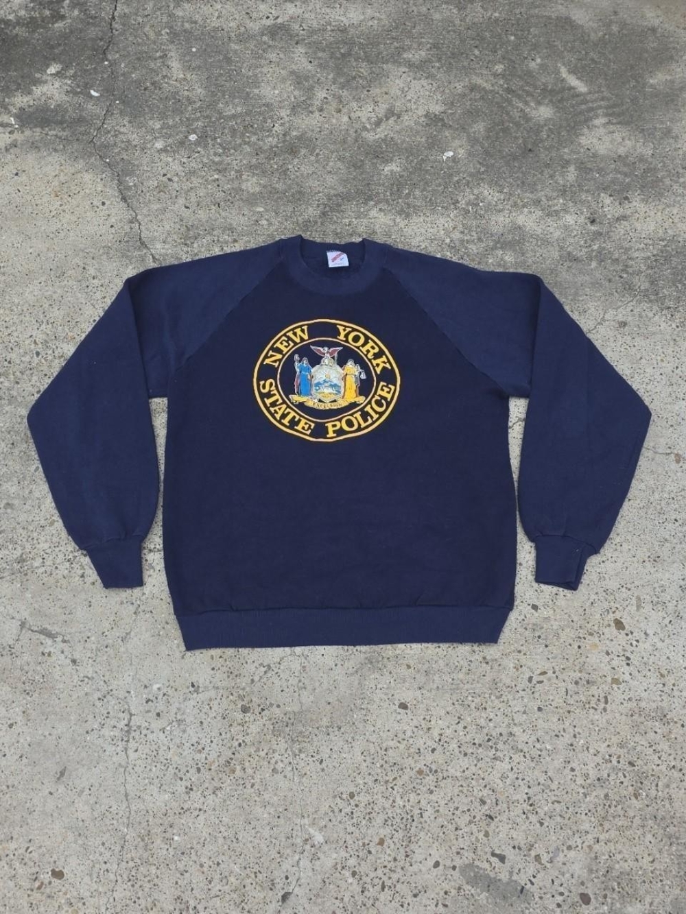 Vintage New York State Police Crewneck Sweatshirt Navy Blue Made in USA Size L